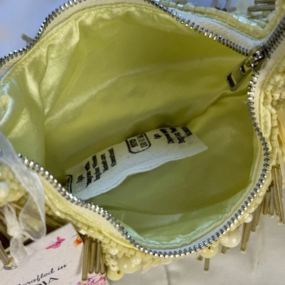 Handcrafted in India Light Yellow Fringe  Spike Beaded Bag Viral TikTok New BOHO